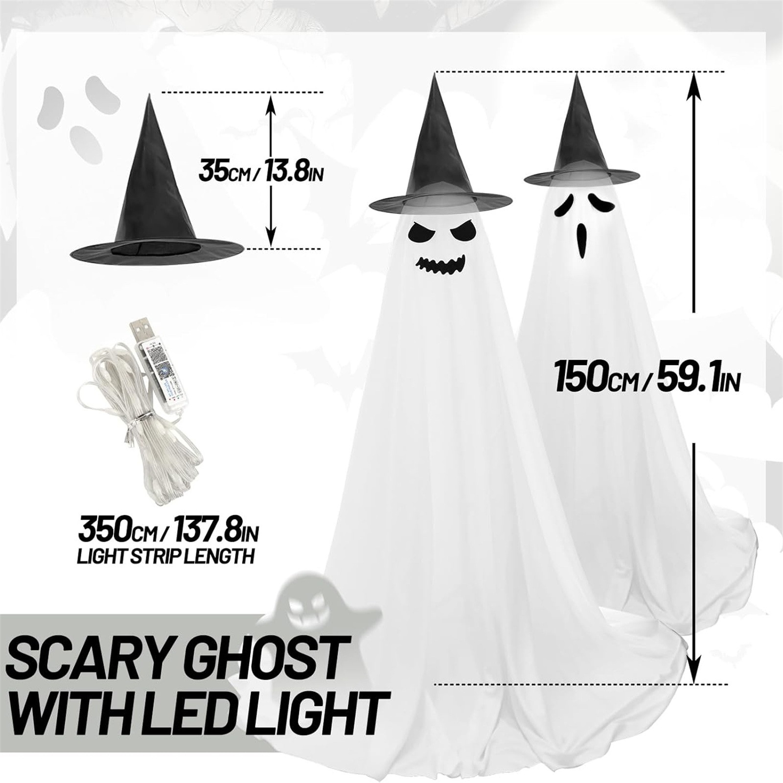 Lysende spøkelse halloween-dekorasjoner utendørs spøkelsesdekorasjoner skumle stående spøkelser dekor til inngangsdør veranda hage hjemmefest