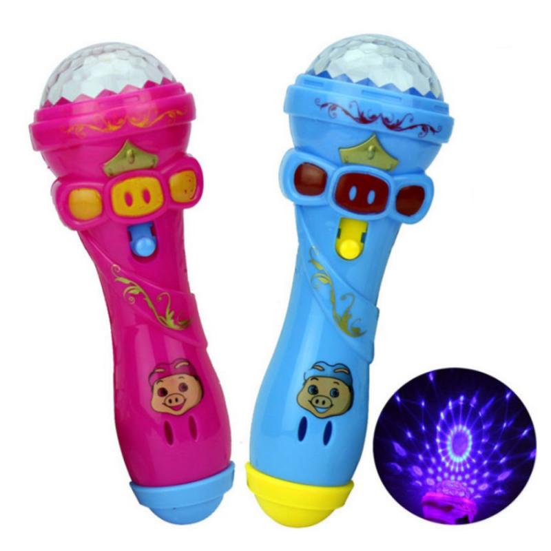 Grappige Led Projectie Microfoon Flash Microfoon Light-Emitting Baby Kids Speelgoed Karaoke Lichtgevende Leren Speelgoed Voor Baby Cadeau