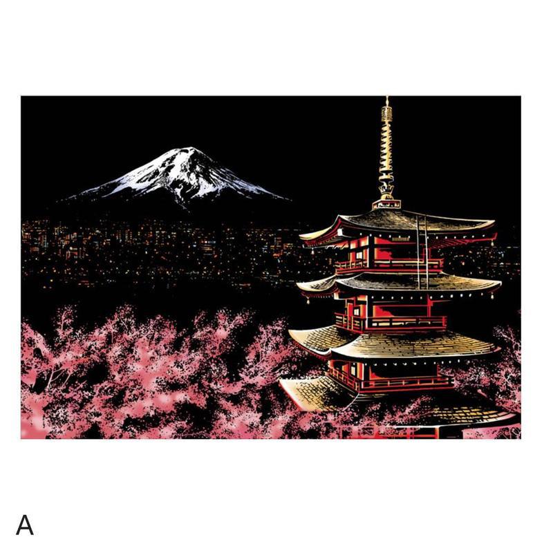 Grande ville nuit Scratch photo peinture enfants grattage mémoire voyage artisanat 2 nuit urbain stylo scène bricolage avec papier Bir E0C8: Mount Fuji