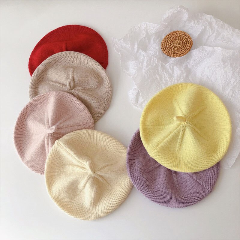 Gorros coreanos para bebé, Boina de Color sólido para niñas, Boina de punto Vintage para otoño e invierno, gorro de pintor artístico para niños
