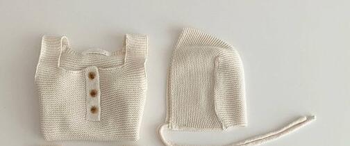 neue baby kleidung stricken baby jungen einteilige kleinkind weste body und hut nettes kind mädchen anzug: beige / 90CM