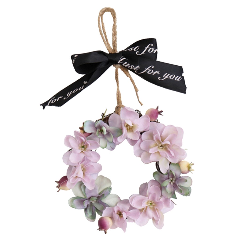 Mini Pink Hydrangea Flower Door Wreath Wall Hanging Spring Floral Home Decor