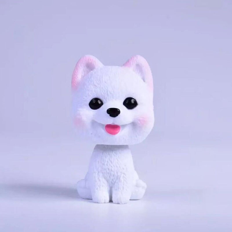 Car Ornament 9cm Shaking Head Dog Car Dashboard Decor Nodding Puppy Toys Husky Teddy Pomeranian Home Room Auto Accessories: White pomeranian