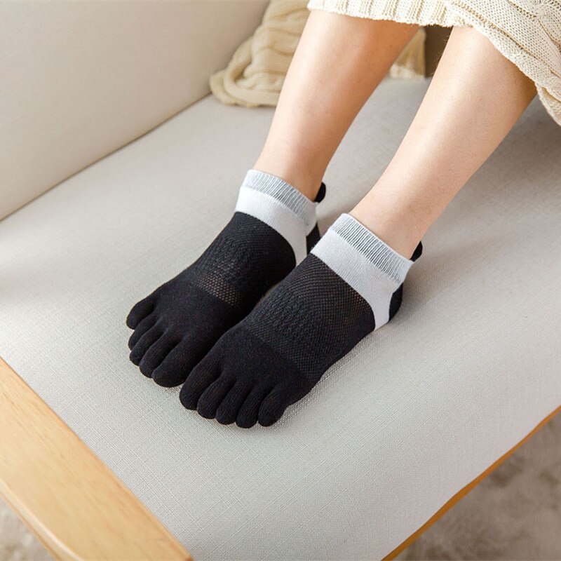 Toe Socks Women 100 Cotton Five Fingers Socks Breathable Cotton Socks Sports Running Solid Color Yellow Blue Sock Female Sox: B