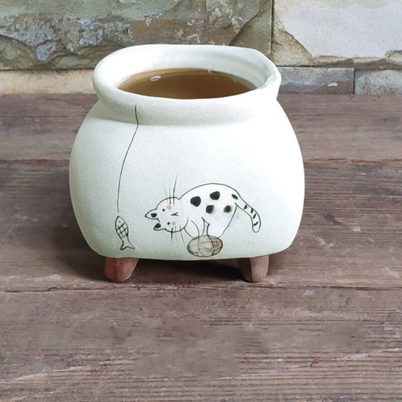 Cartoon Flower Pot Hand-Painted Plant Pot Succulents Pot Desktop Potted Home Decoration: B