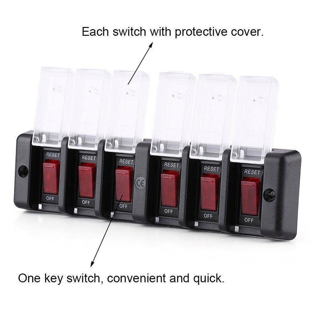 Interrupteur à bascule LED 6 gangs DC 12V 16A pour voiture et bateau, disjoncteur de panneau marin, Bus fusible Suv, interrupteur de Protection hors tension multidirectionnel