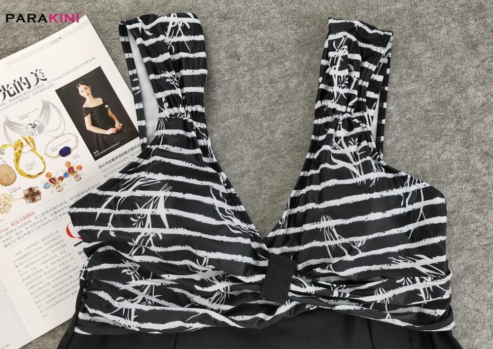 Parakini tankini badedragt kvinder stribet v-hals badekjole plus size badetøj vintage stor størrelse badedragt strand kort