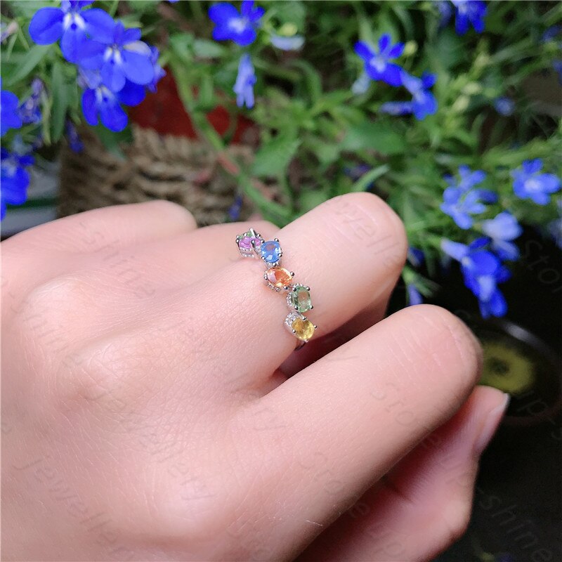 Anillo de zafiro de color Natural, anillo de plata 925 para mujer, atmósfera simple y estilo largo fluido