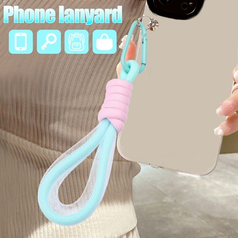 Braided Lanyard Two-color Buckle Fluorescent Color Phone Strap Bags Ornaments Rope Pendant Universal Phone Charm Keychain