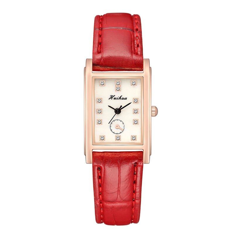 Reloj de correa de cuero fino para mujer, pulsera de mano rectangular con diamantes de imitación, a la , para estudiantes: red