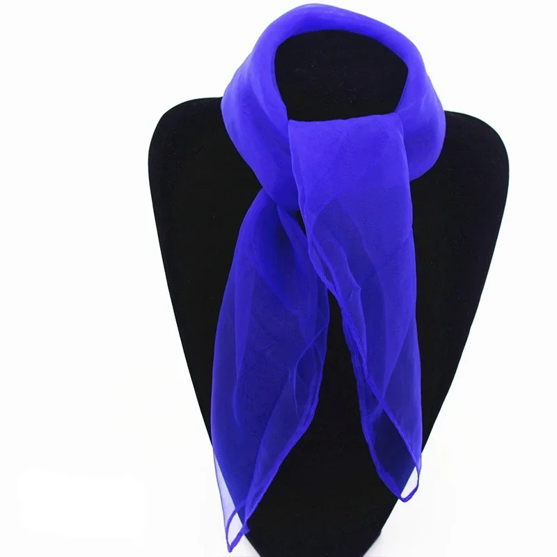 Soft Mesh Head Neck Solid Color Transparent Silk Scarf Women Luxury Spring Summer Stage Performance Square Towel Scarf for Women