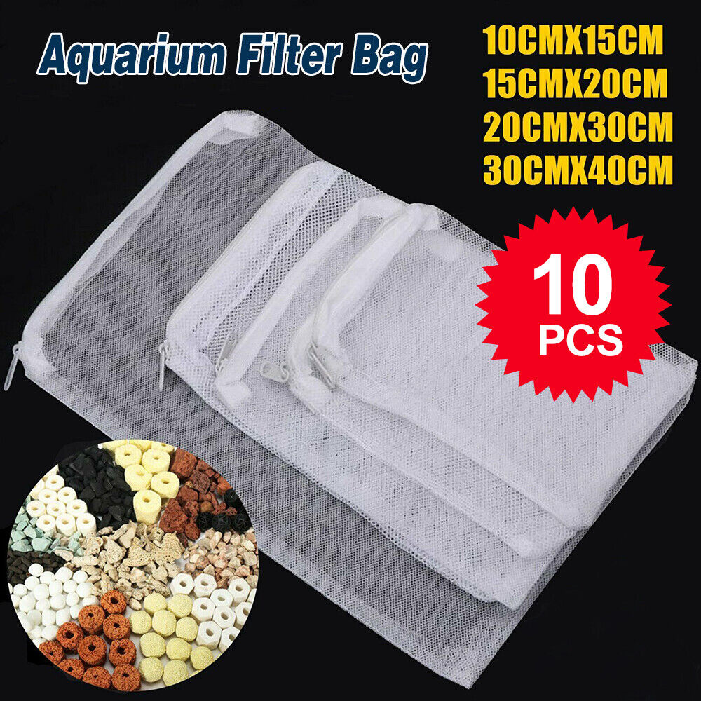 Sacs en filet filtrant pour Aquarium, 5/10 pièces, sacs multimédia à filtre fin réutilisables avec fermeture éclair pour réservoirs d'eau douce et salée, filtre pour Aquarium