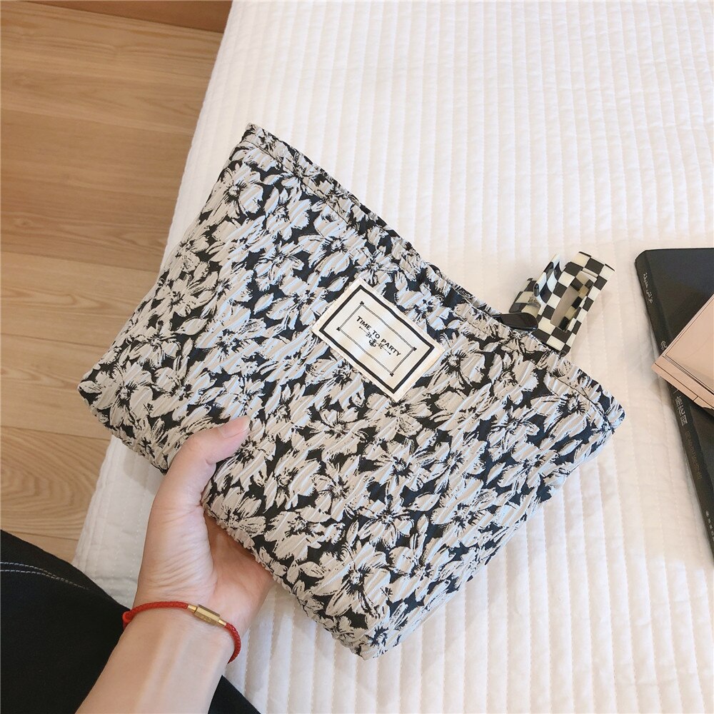 Estuche de tela de algodón con estampado Floral para mujer y niña, neceser grande de almacenamiento para cosméticos, organizador de maquillaje, neceser de viaje, 1 unidad,organizador brochas maquillaje ,estuche lápices: Type C