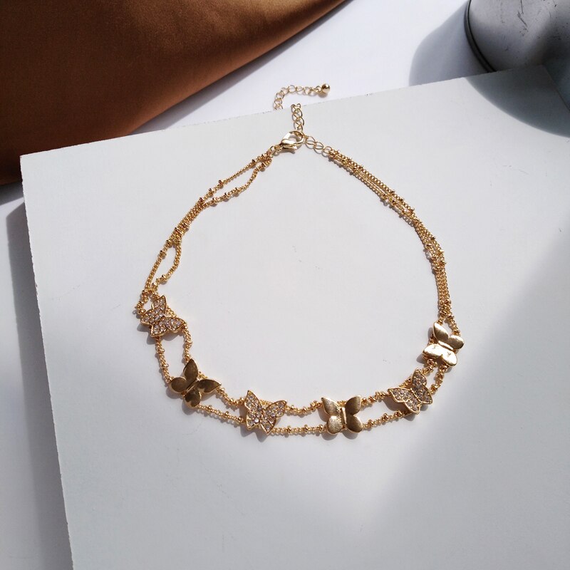 Koreaanse Mode Mooie Double Layer Choker Ketting Mooie Pave Vlinder Delicate Ketting 1071