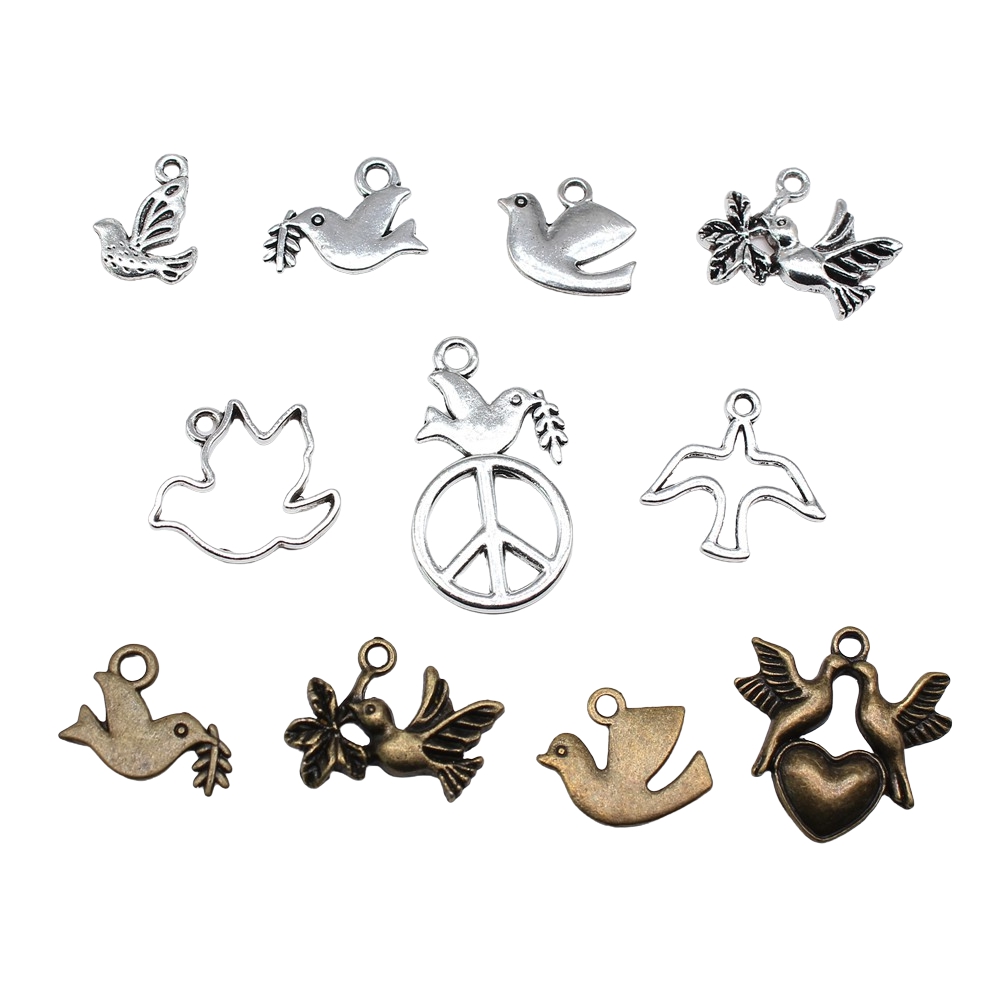 20Pcs Duif Duif Vogel Bedels Voor Sieraden Maken Antiek Brons Zilver Kleur Hangers Maken Diy Handgemaakte Sieraden Bevindingen