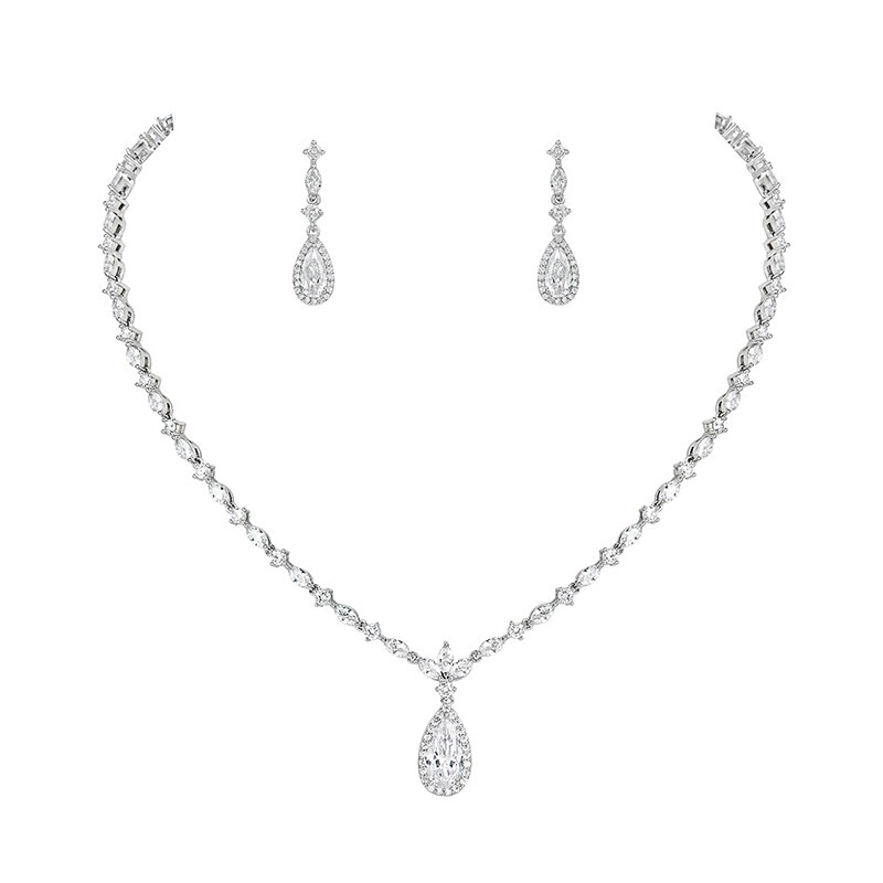 WEIMANJINGDIAN – collier et boucles d&#39;oreilles en cristal de zircone cubique, ensemble de bijoux de pour mariage ou Banquet,: Default Title