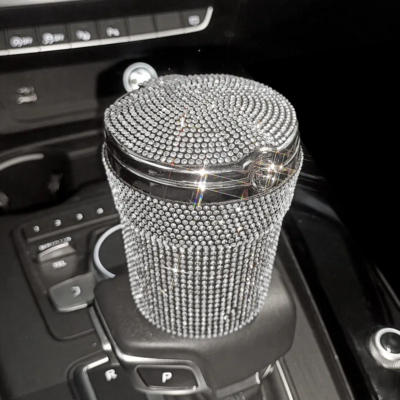 Cenicero de coche portátil para mujer, portavasos cilíndrico sin humo con indicador de luz LED azul, accesorios para coche: Blanco