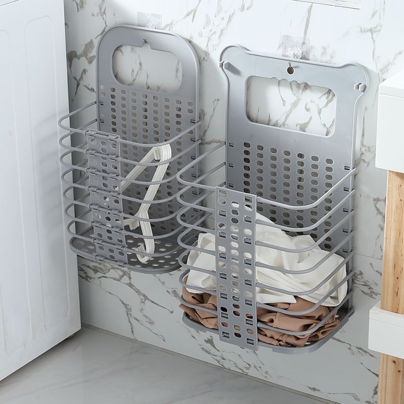 Verbeterde Plastic Vuile Wasmand Opvouwbare Thuis Vuile Wasmand Stevig Handvat Met 2 Geen Boren Haken