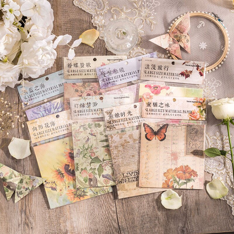50 stk vintage stor størrelse diy scrapbog dekorativt papir til dagbog album baggrundspapir håndlavet junk journaling