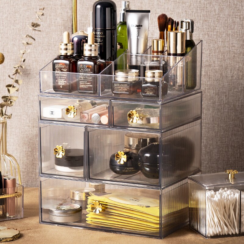 Vanity Clear Makeup Organizer Drawers Stackable Skin Care Products Cosmetic Display Beauty Case Cotton Pad Jewelry Storage Box