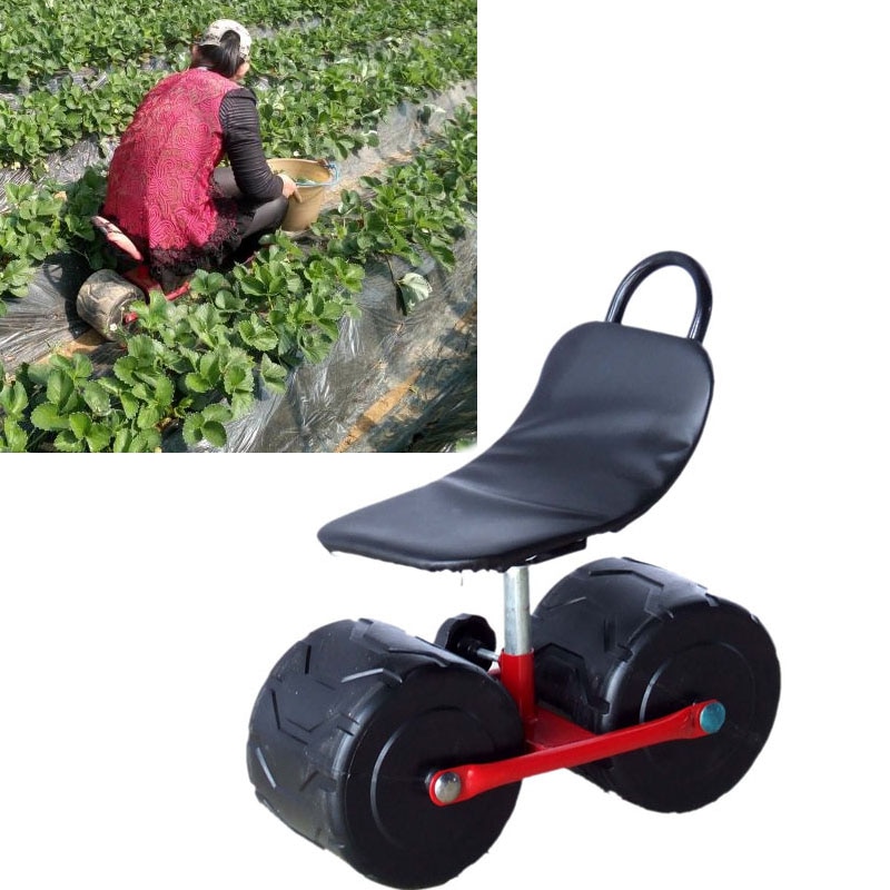 Firm iron Garden cart tool Planting picking stool Comfortable PU sponge seat Pad Moving chair with wheels Garden Supplies