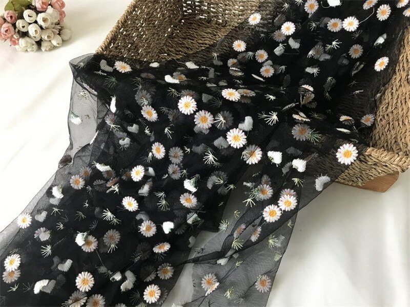 Robe en Tulle brodé de fleurs de marguerite noir doux, blanc, rose, gris, bleu foncé et Beige pour chemises pour la cour: 5