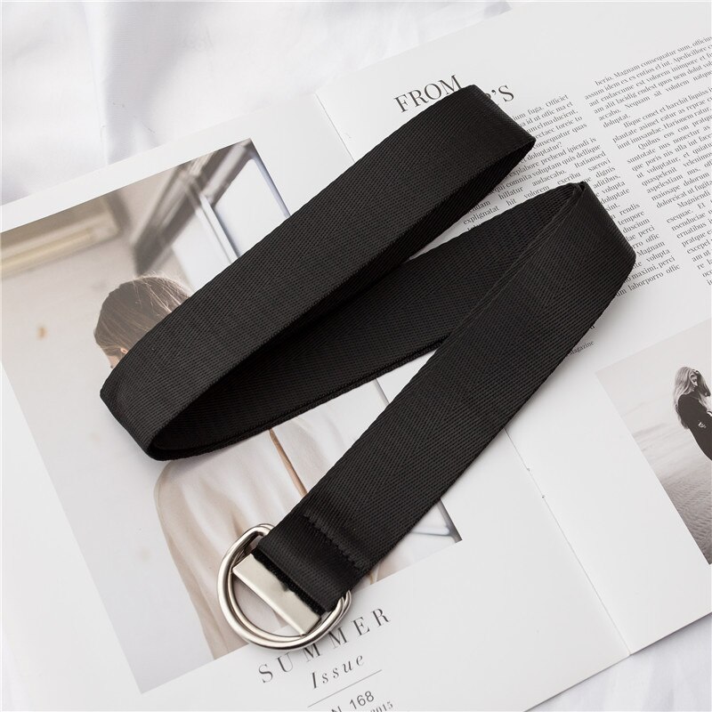 FOLOBE Women Unisex Belt Solid Canvas Belts Woven Female Fabric Waistband White Black Red Yellow Men: Black