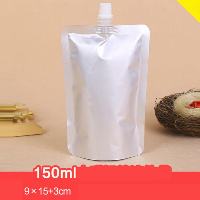 Stående pip vätskepåse återanvändbar tålig aluminiumfoliepåse öljuice dryckespåse förseglad förpackningspåse portabel 20 st/lot: 150ml