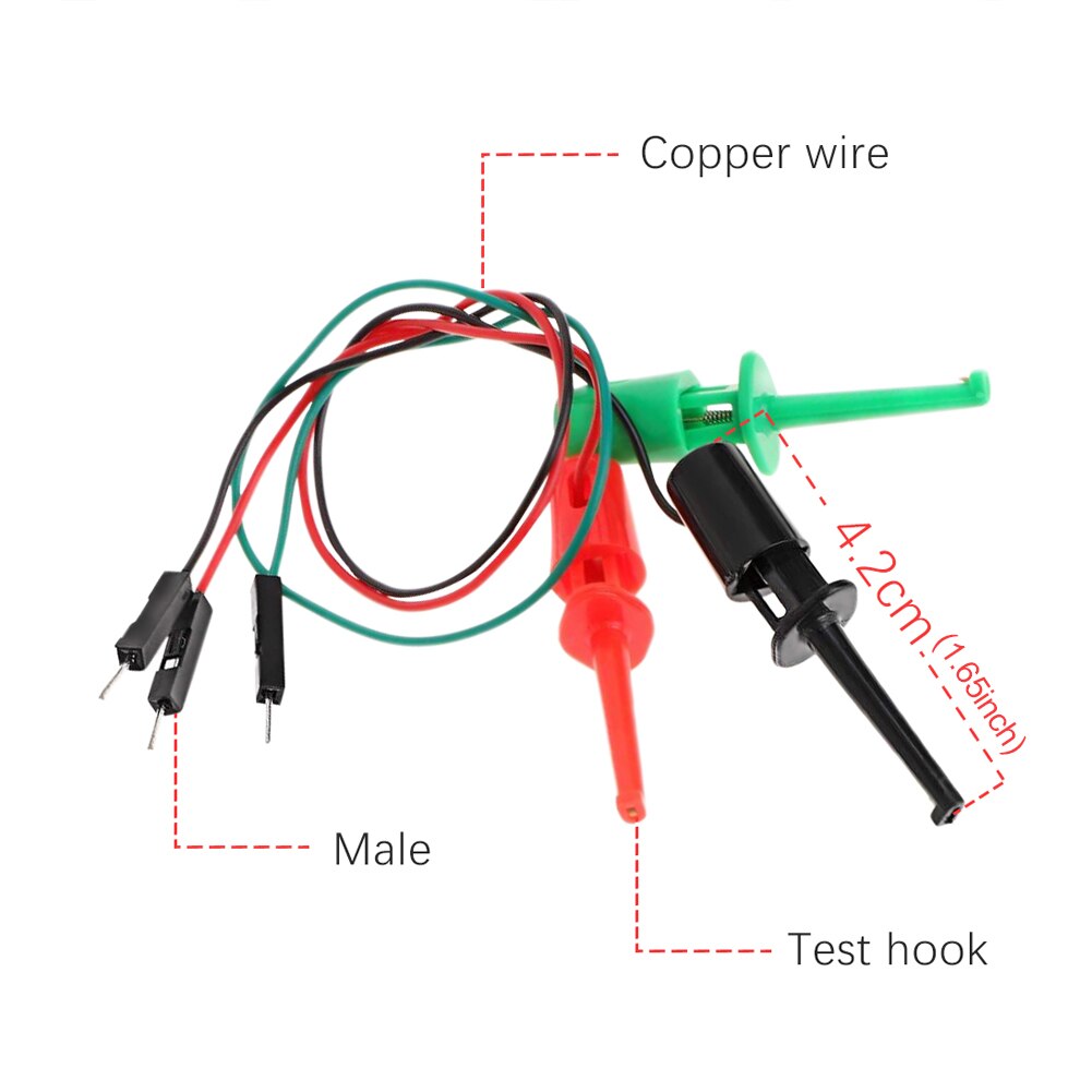 3pcs Electrical Hook Type Test Clip Instrumentation Transistor Tester Hook Type Test Clip Probes Kit with Male Head DuPont Line: Default Title