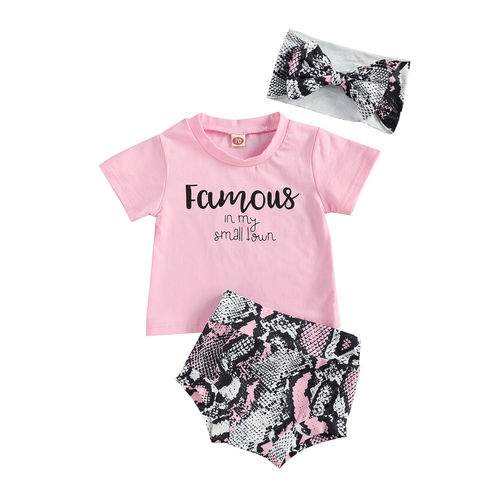 Ensemble de vêtements pour bébés filles et garçons, 3 pièces, pour la saint-valentin, motif en T à manches courtes/Short en peau de serpent: E / 24M