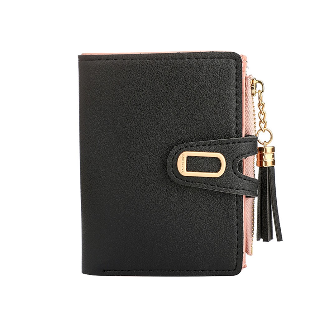 Women's Wallet Short Solid Color Handbag Buckle Tassel Mini Female Card Bag Purse Pocket Bolsas De Mujer Styles: Black