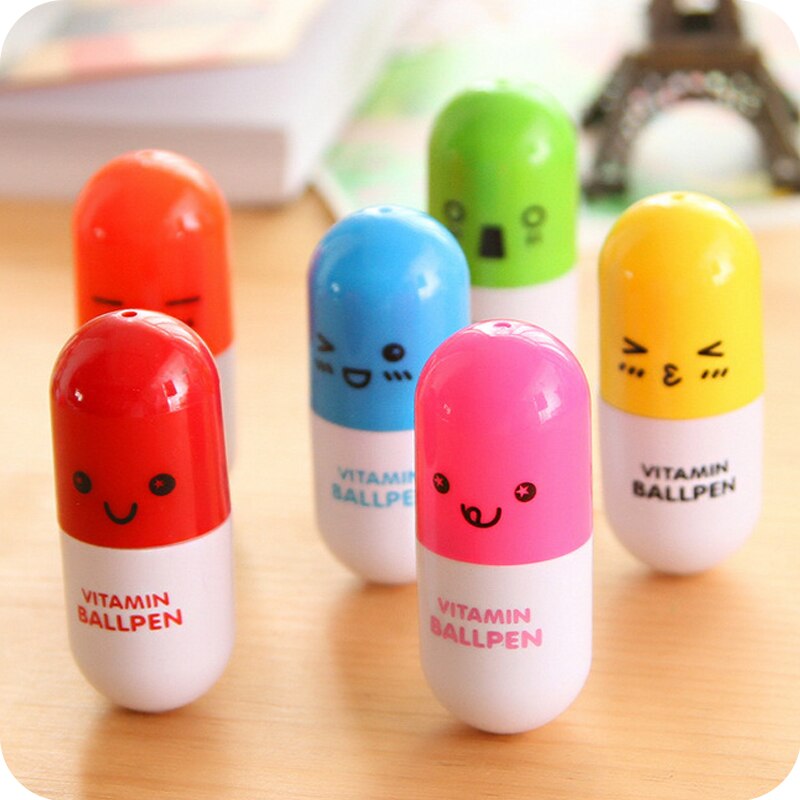 1 PCS Vitamin Capsule Ballpoint Pen Office Accessories Material Escolar School Supplies Kawaii Novelty Plastic Ball Pen