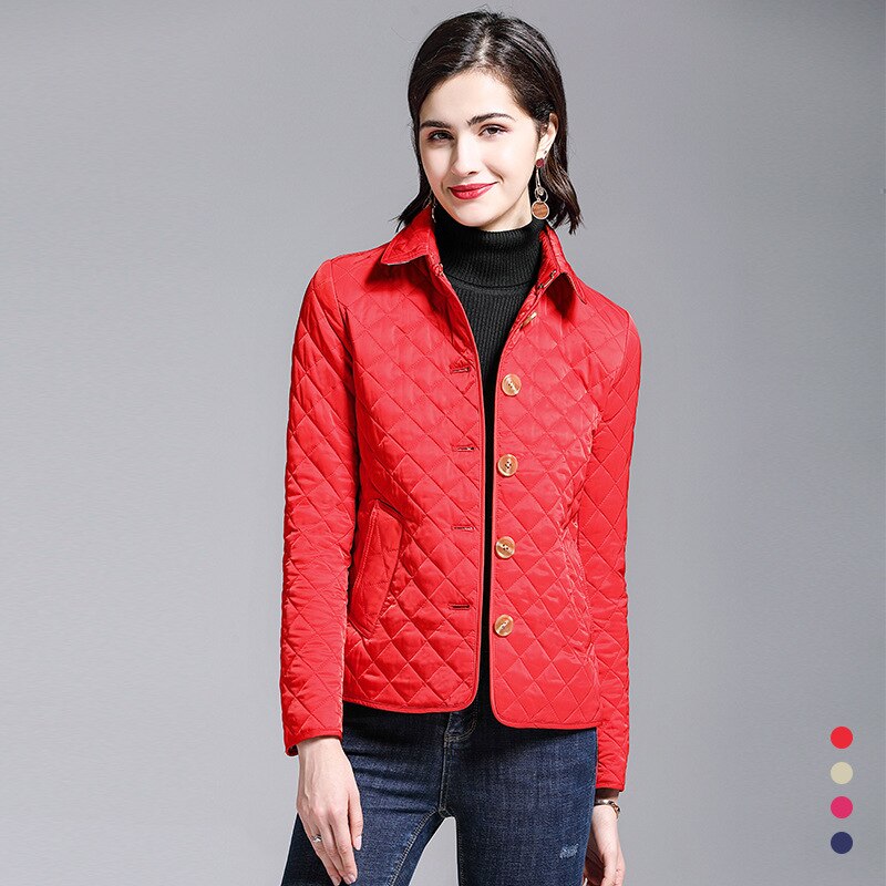 BURDULLY Small cotton coat Female short light autumn and winter single-breasted Diamond shaped women's Quilted coat