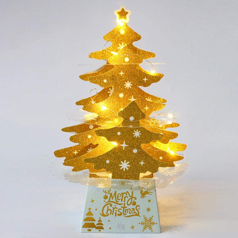1 Set LED Christmas Tree Shape Card Stake Display Handmade Beautiful Cardboard Card Stake Decor for Home