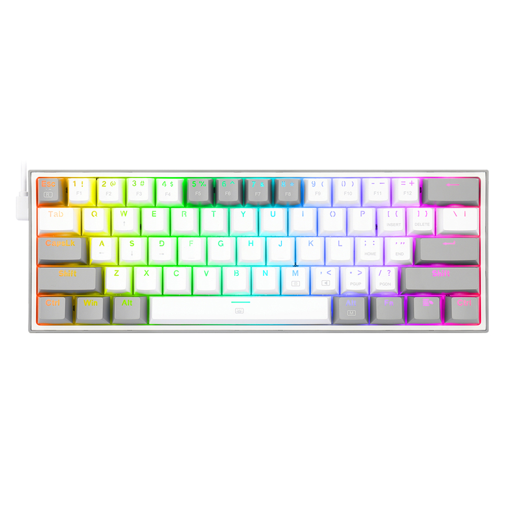 Redragon Fizz K617 Rgb Usb Mini Mechanische Gaming Toetsenbord Rood Schakelaar 61 Toetsen Bedrade Afneembare Kabel, Draagbare Voor Reizen: K617RGB-WG