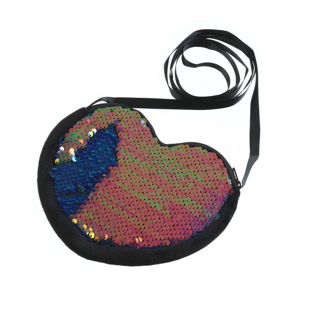 Kid baby pige taske punge love & hearts pailletter crossbody mønt pung pung clutch tasker: Sort