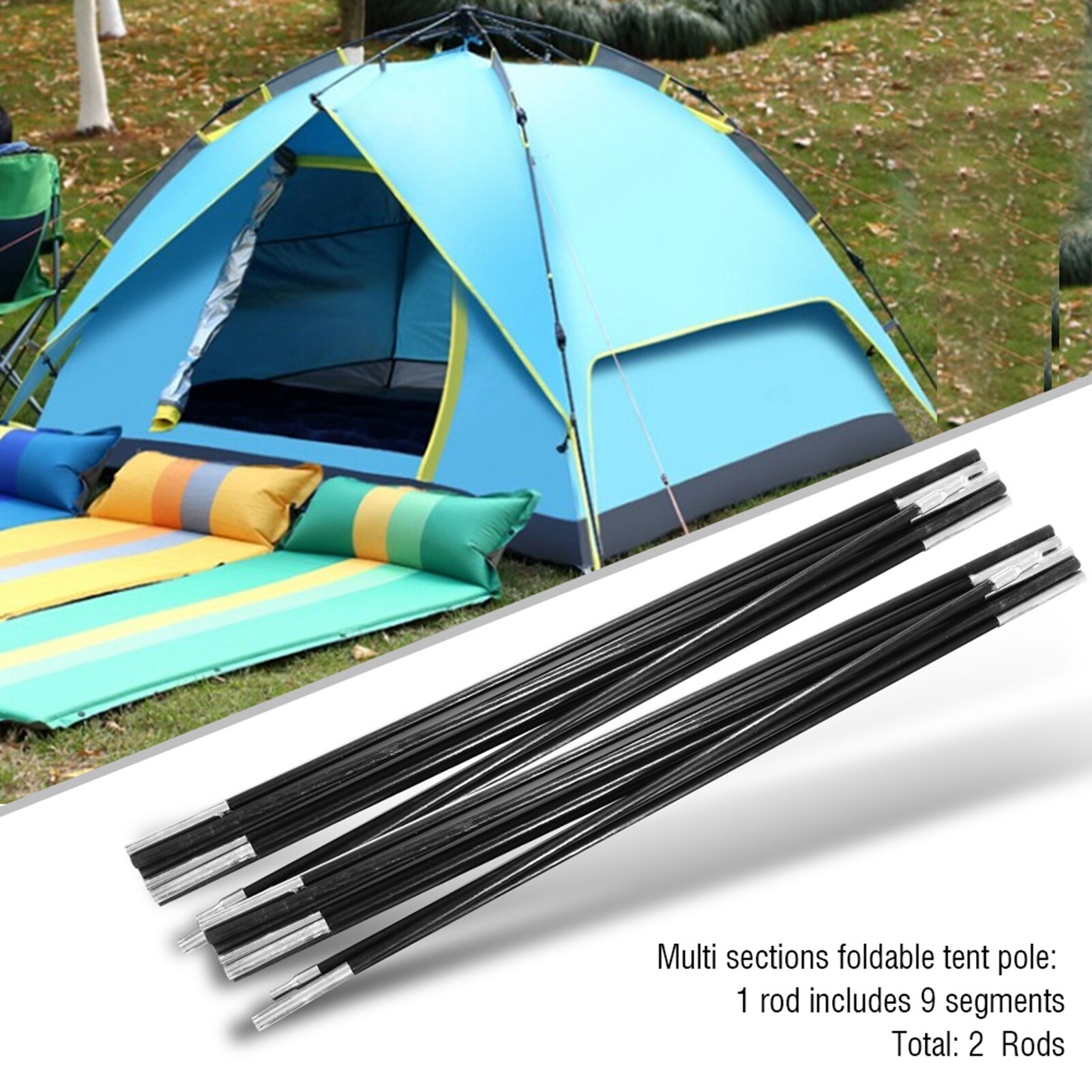 2pcs Tent Rod 4.9/4.48/4/3.3M Fiberglass Camping Travel Tent Pole 8/7mm Tent Supporting Rod Awning Frames Equipment Accessories