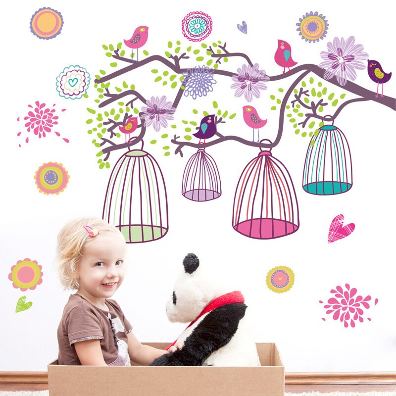 Kvist fuglebur wallsticker til børn babyværelser stue soveværelse baggrund dekorationer tapet børnehave aftagelige klistermærker