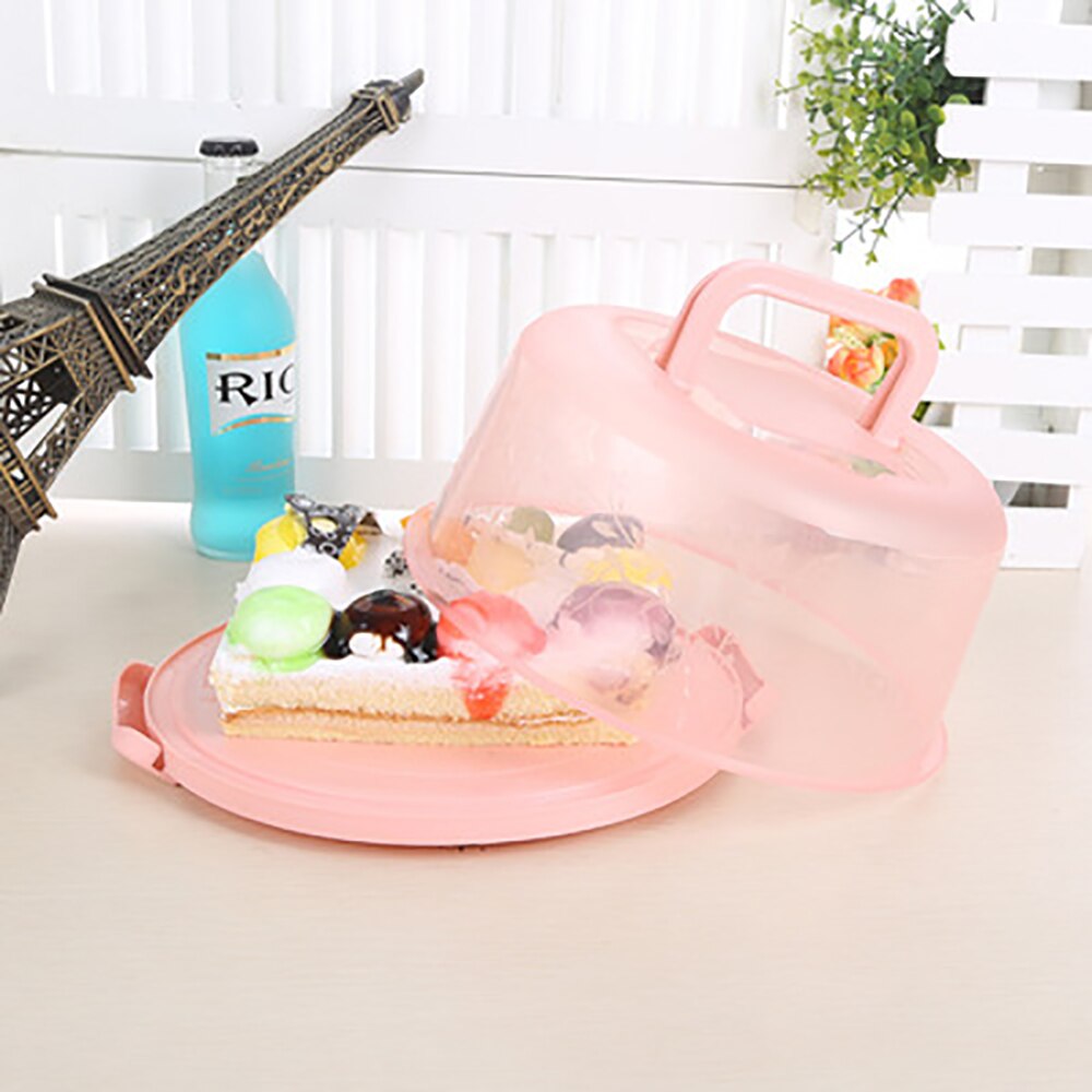 Contenedor portátil de plástico para pastel redondo, caja de contenedor para postres y magdalenas, servidor de almacenamiento, herramienta para cocina con bandeja de 26x22x12,5 cm