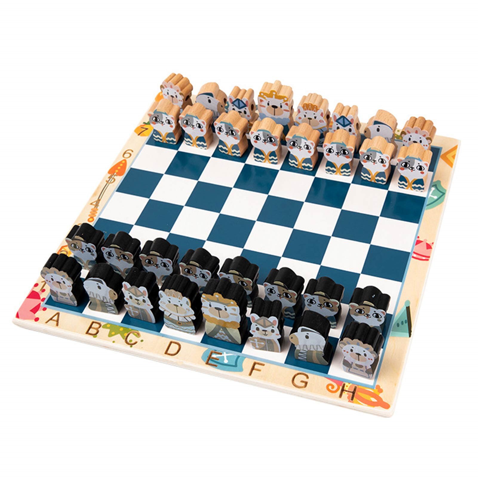 Wooden Chess Set Threadable Cartoon Animal Piece Wooden Chessboard Chess Game Toy For Adult Kids Beginner