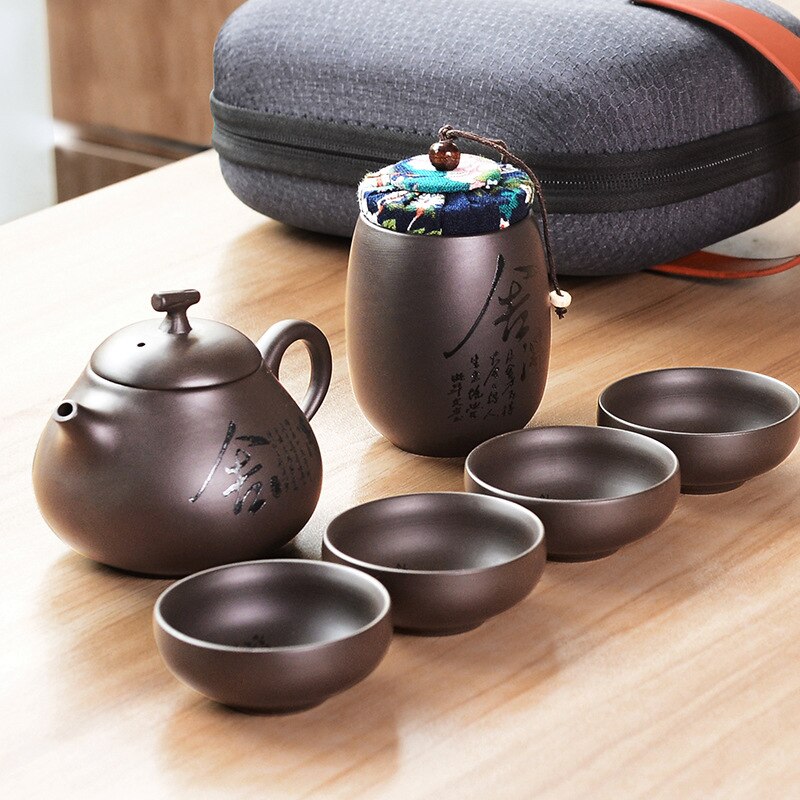 Tetera de kungfú, tetera bonita y fácil, tetera portátil de cerámica de viaje china, bandeja de cerámica, taza gaiwan para café