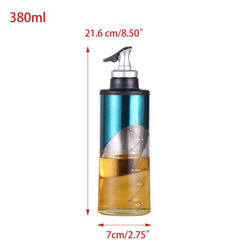 380/650ml Glass Oil Bottle Cooking Seasoning Sauce Storage Bottle Olive Oil Vinegar Dispenser Pouring Spouts Kitchen Accessories: 380ml-Blue