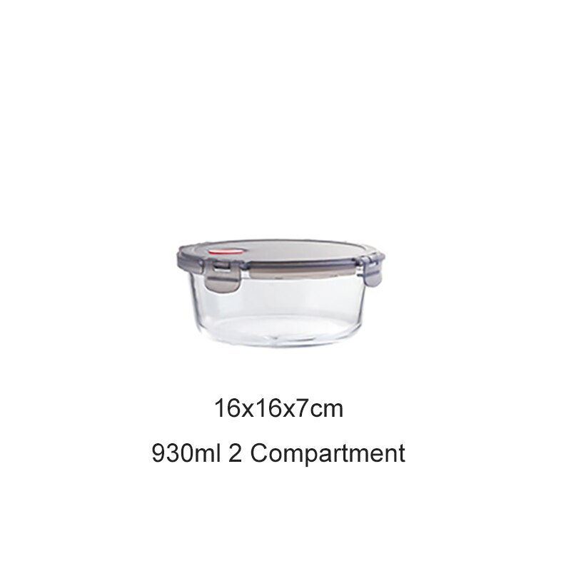 Glass Blue Lunch Box with Compartment Leakproof Food Container Microwave Bento Box Kitchen Meal Prep Storage Container: Round2