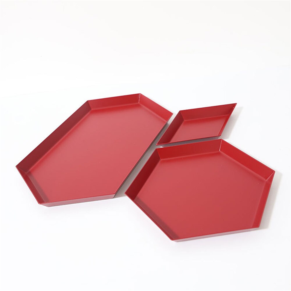 Colorful Metal Storage Trays Chic Geometric Combo Organizer Plate Desktop Decor Jewelry Display Trays Tea Set Dessert Plates