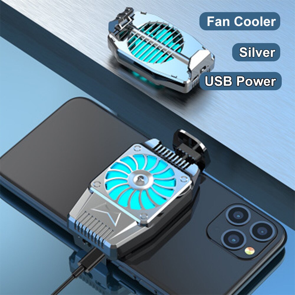 Temperatura ajustável portátil da gota do telefone móvel do refrigerador do ventilador de refrigeração do telefone celular h15, usb ou a pilhas, para o jogo do e-esporte: USB Power Silver