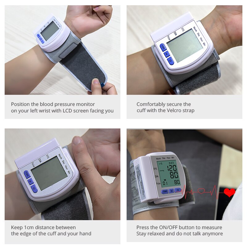 Blood Pressure Monitor Pulsometro Wrist Sphygmomanometer Toma Presion Arterial Tansiyon Aleti Pulsometer Pulse Meter Tonometer