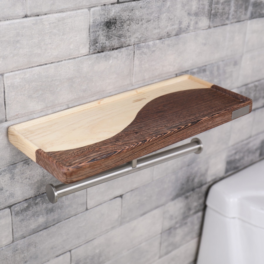 Distributeur de rouleau de papier toilette en acier inoxydable support en bois distributeurs de stockage de papier salle de bain murale avec étagère de téléphone