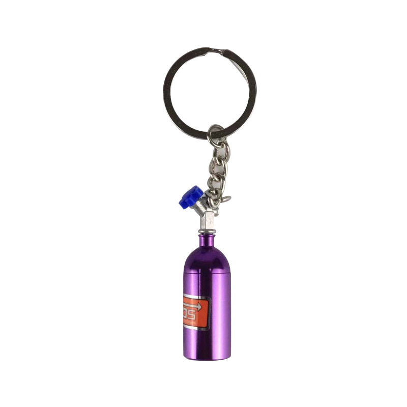 LLavero de Metal con forma de botella de nitrógeno para coche, caja de pastillas de almacenamiento, , Interior de motocicleta: Morado