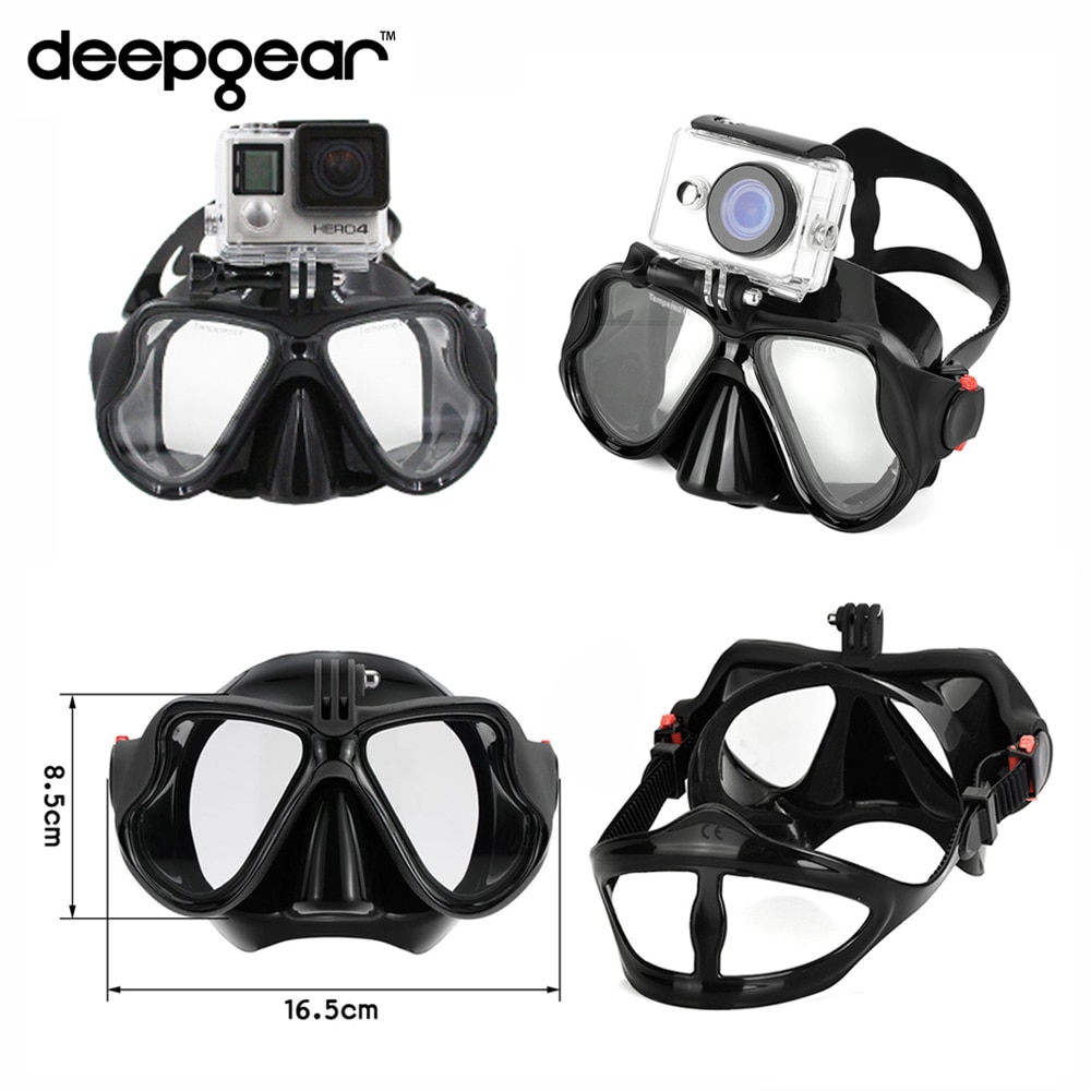 Deepgear scuba diving mask Deep sea dive mask Underwater swimming snorkel gears Top black silicon adult camera mount scuba mask