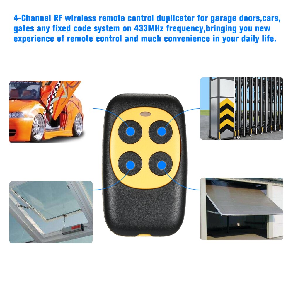 433 MHz RF Code Remote Control Copy 4 Key Cloning Duplicator Universal Key Fob for Electric Garage Door Controller,Yellow